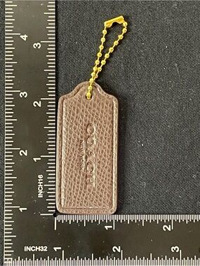 Coach Brown Leather Hang Tag with Gold Chain